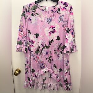 Floral Pink Ruffle Hem Top